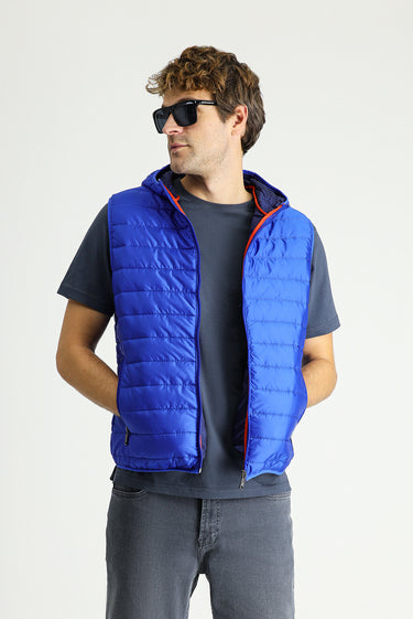 Saks Mavi Kapüşonlu Kapitone Spor Yelek