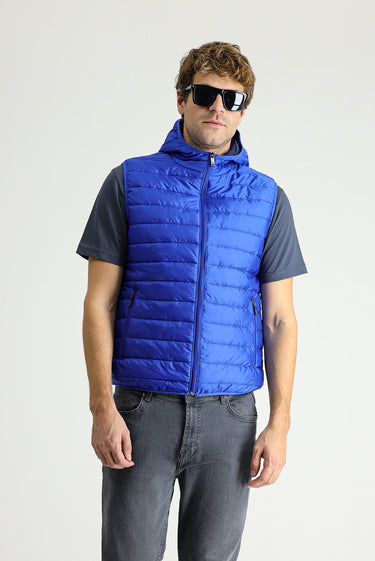 Saks Mavi Kapüşonlu Kapitone Spor Yelek