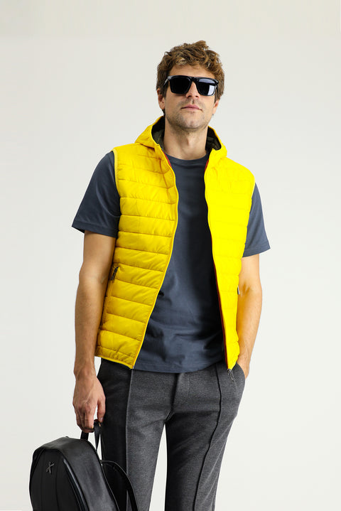 Yellow Hooded Quilted Sports Vest