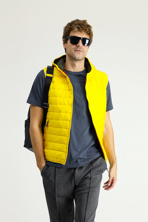 Yellow Hooded Quilted Sports Vest