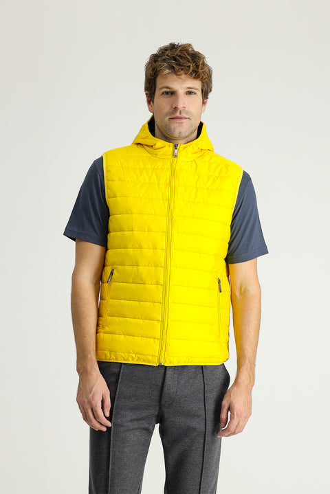 Yellow Hooded Quilted Sports Vest
