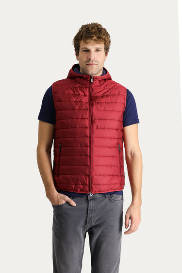 Koyu Kırmızı Kapüşonlu Kapitone Spor Yelek