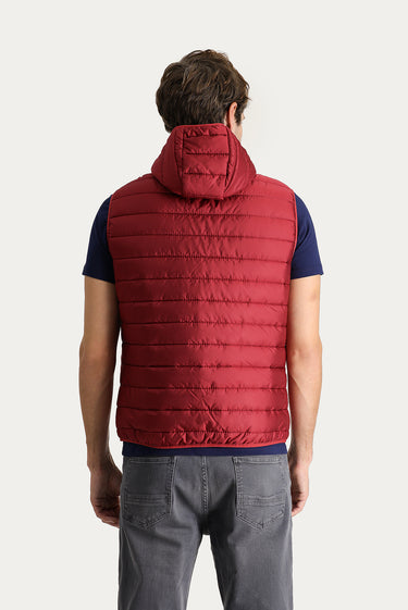 Koyu Kırmızı Kapüşonlu Kapitone Spor Yelek