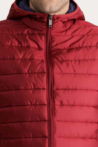 Koyu Kırmızı Kapüşonlu Kapitone Spor Yelek