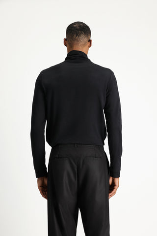 Siyah Balıkçı Yaka Slim Fit Dar Kesim Pamuklu Sweatshirt