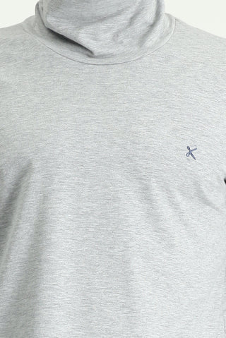 Açık Gri Melanj Balıkçı Yaka Slim Fit Dar Kesim Pamuklu Sweatshirt