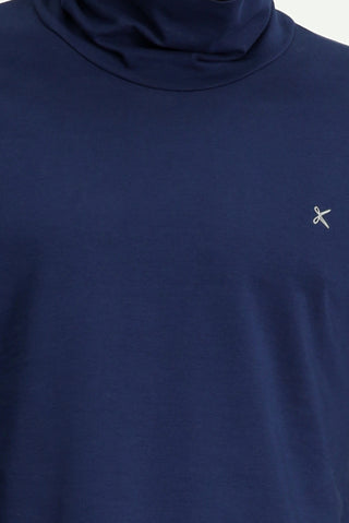 Koyu Lacivert Balıkçı Yaka Slim Fit Dar Kesim Pamuklu Sweatshirt