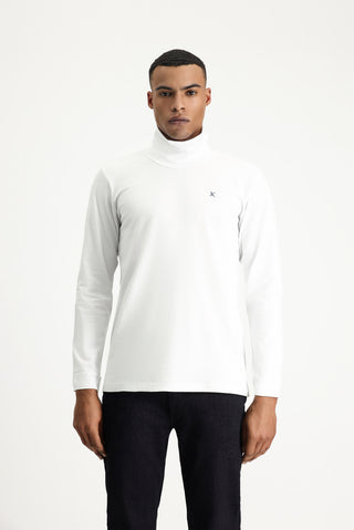Beyaz Balıkçı Yaka Slim Fit Dar Kesim Pamuklu Sweatshirt