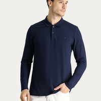 Koyu Lacivert Polo Yaka Regular Fit Nakışlı Pamuk Sweatshirt