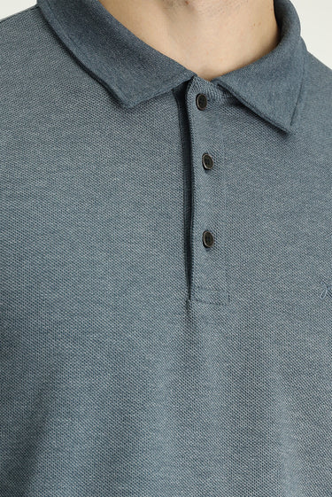 Koyu Mavi  Polo Yaka Nakışlı Sweatshirt