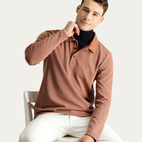 Kiremit Polo Yaka Regular Fit Nakışlı Sweatshirt