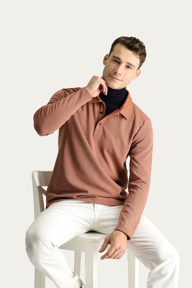 Kiremit Polo Yaka Regular Fit Nakışlı Sweatshirt