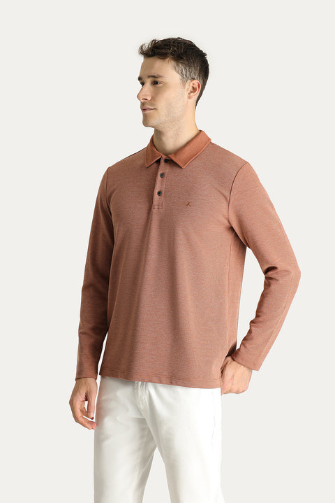Kiremit Polo Yaka Regular Fit Nakışlı Sweatshirt