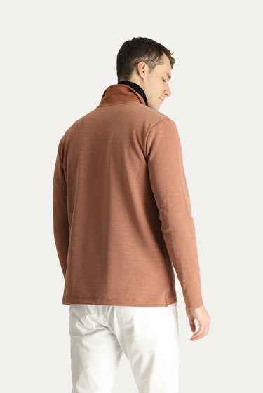 Kiremit Polo Yaka Regular Fit Nakışlı Sweatshirt