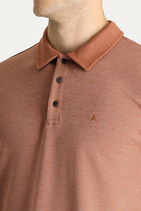 Kiremit Polo Yaka Regular Fit Nakışlı Sweatshirt