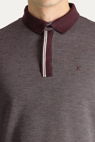 Koyu Bordo Polo Yaka Regular Fit Desenli Nakışlı Sweatshirt