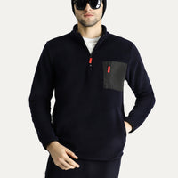 Koyu Lacivert Dik Yaka Yarım Fermuarlı Soğuk Geçirmez Tüylenme Yapmayan Cep Detaylı Polar Sweatshirt