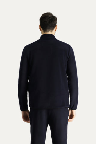 Koyu Lacivert Dik Yaka Yarım Fermuarlı Soğuk Geçirmez Tüylenme Yapmayan Cep Detaylı Polar Sweatshirt