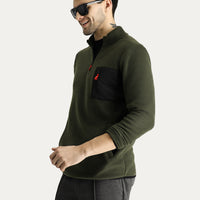 Orta Haki Yarım Fermuarlı Polar Sweatshirt