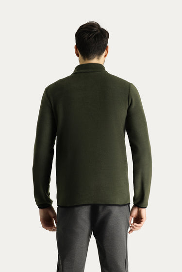 Orta Haki Yarım Fermuarlı Polar Sweatshirt