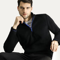 Siyah Yarım Fermuarlı Polar Sweatshirt