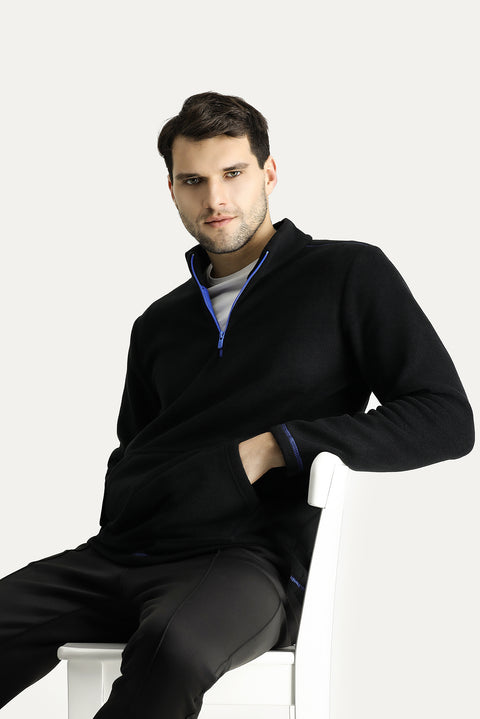 Siyah Yarım Fermuarlı Polar Sweatshirt