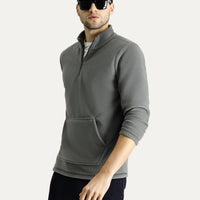 Orta Gri Yarım Fermuarlı Polar Sweatshirt