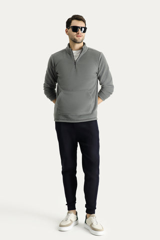 Orta Gri Yarım Fermuarlı Polar Sweatshirt