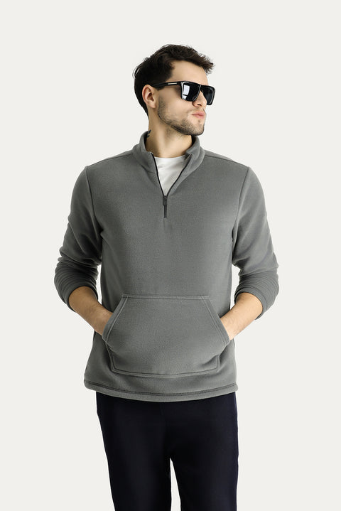 Orta Gri Yarım Fermuarlı Polar Sweatshirt