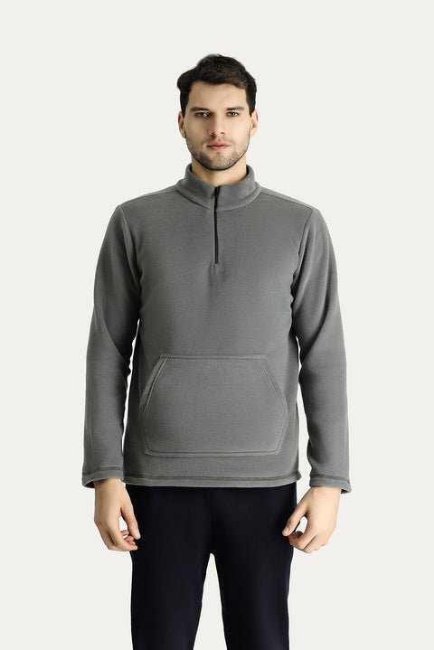Orta Gri Yarım Fermuarlı Polar Sweatshirt