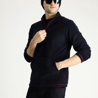 Koyu Lacivert Yarım Fermuarlı Polar Sweatshirt