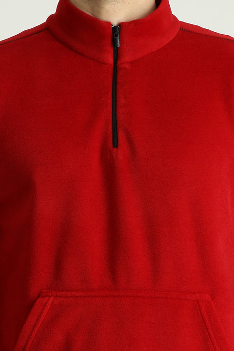 Bayrak Kırmızı Yarım Fermuarlı Polar Sweatshirt