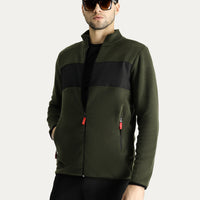 Orta Haki Fermuarlı Polar Sweatshirt