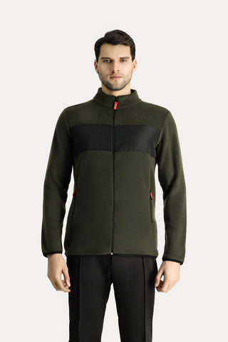 Orta Haki Fermuarlı Polar Sweatshirt