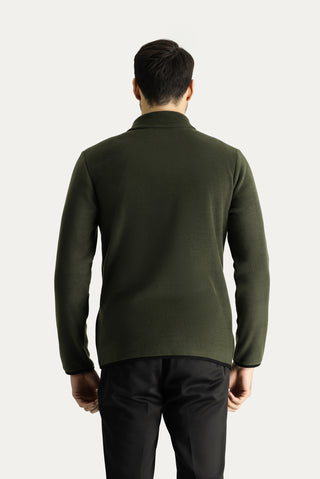 Orta Haki Fermuarlı Polar Sweatshirt