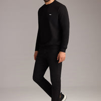 Siyah Bisiklet Yaka Regular Fit Nakışlı Pamuklu Sweatshirt