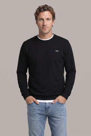 Siyah Bisiklet Yaka Regular Fit Nakışlı Basic İnce Sweatshirt