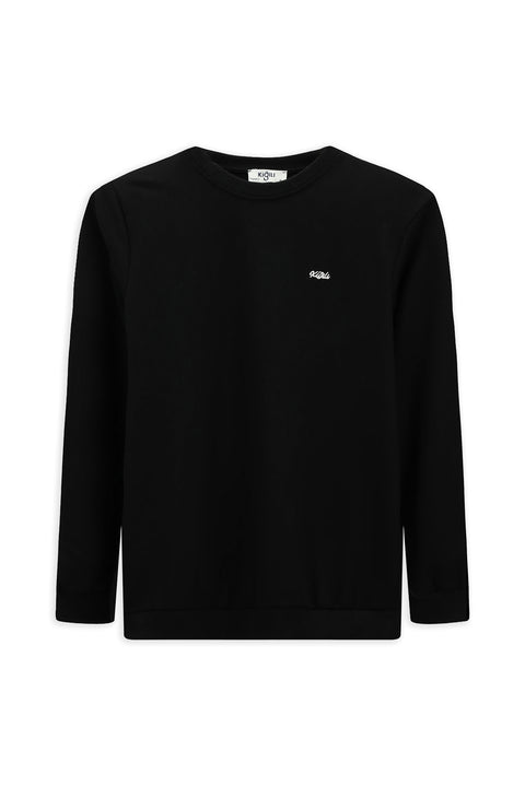 Siyah Bisiklet Yaka Regular Fit Nakışlı Basic İnce Sweatshirt
