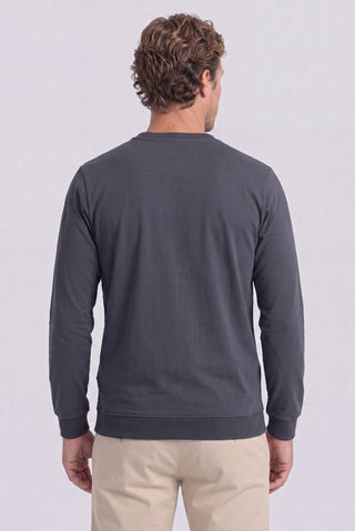 Koyu Füme Bisiklet Yaka Regular Fit Nakışlı Basic İnce Sweatshirt