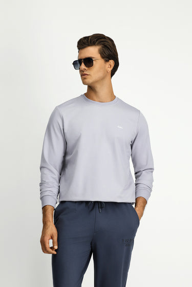 Açık Mavi Bisiklet Yaka Regular Fit Nakışlı Pamuklu Sweatshirt