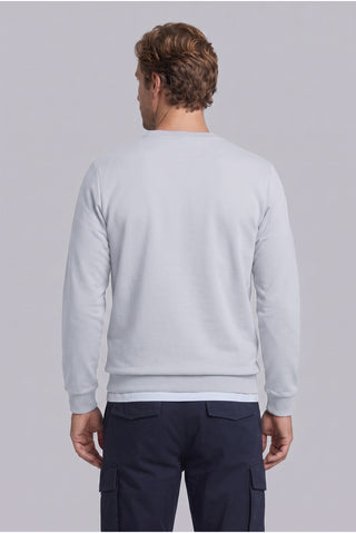 Açık Mavi Bisiklet Yaka Regular Fit Nakışlı Basic İnce Sweatshirt