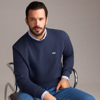 İndigo Bisiklet Yaka Regular Fit Nakışlı Pamuklu Sweatshirt