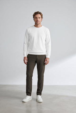 Ekru Bisiklet Yaka Regular Fit Nakışlı Basic İnce Sweatshirt