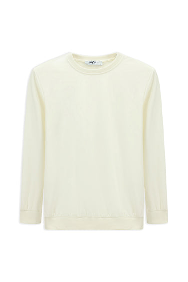 Ekru Bisiklet Yaka Regular Fit Nakışlı Pamuklu Sweatshirt