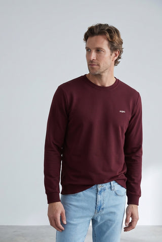 Koyu Bordo Bisiklet Yaka Regular Fit Nakışlı Basic İnce Sweatshirt