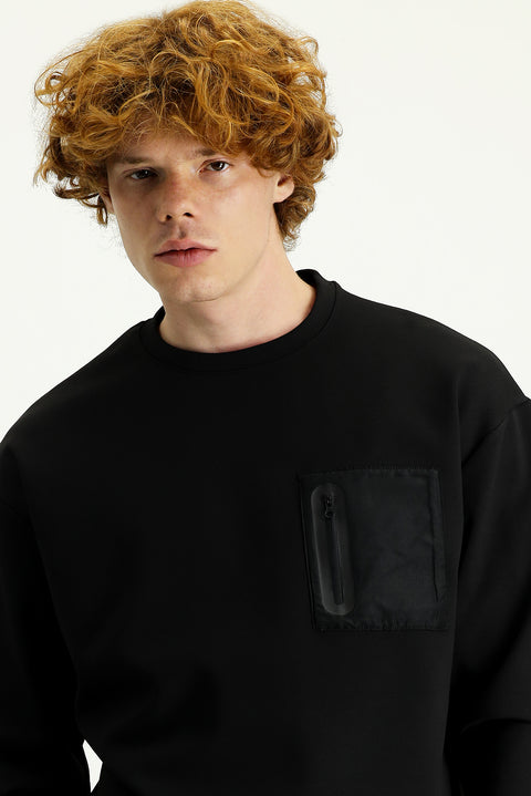 Black Crew Neck Printed Oversized Sweatshirt