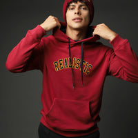 Koyu Kırmızı Kapüşonlu Nakışlı Oversize Pamuk Sweatshirt