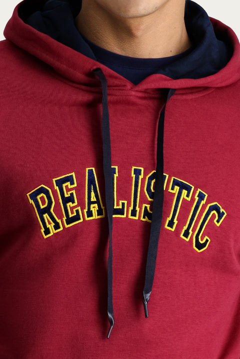 Koyu Kırmızı Kapüşonlu Nakışlı Oversize Pamuk Sweatshirt