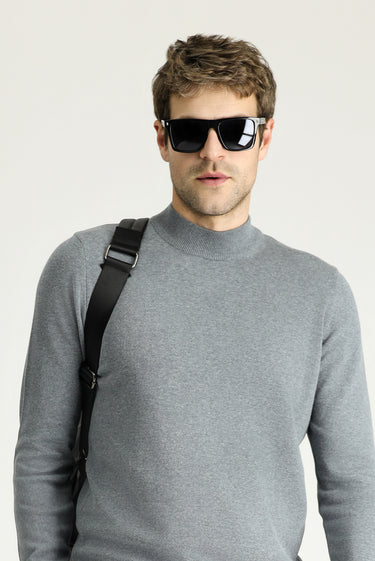 Orta Gri Melanj Yarım Balıkçı Yaka Regular Fit Pamuklu Triko Kazak