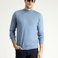 Aviator Blue Half Turtleneck Regular Fit Cotton Knit Sweater